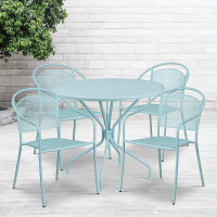 Flash Furniture CO-35RD-03CHR4-SKY-GG 35.25" Round Table Set with 4 Round Back Chairs in Blue